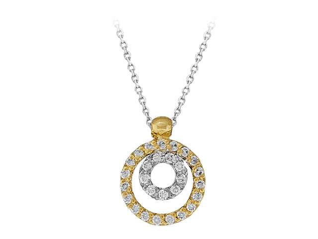 Collier double rond en or jaune et blanc 14 carats avec diamants de 0,14 carat