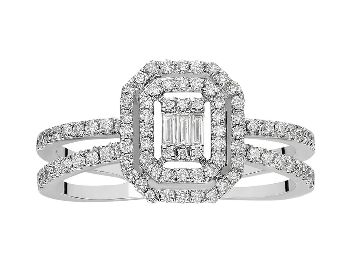 Doppelter Schimmer Baguette Diamant Ring – handgefertigter Diamantschmuck aus Feingold | Sirius Diamant