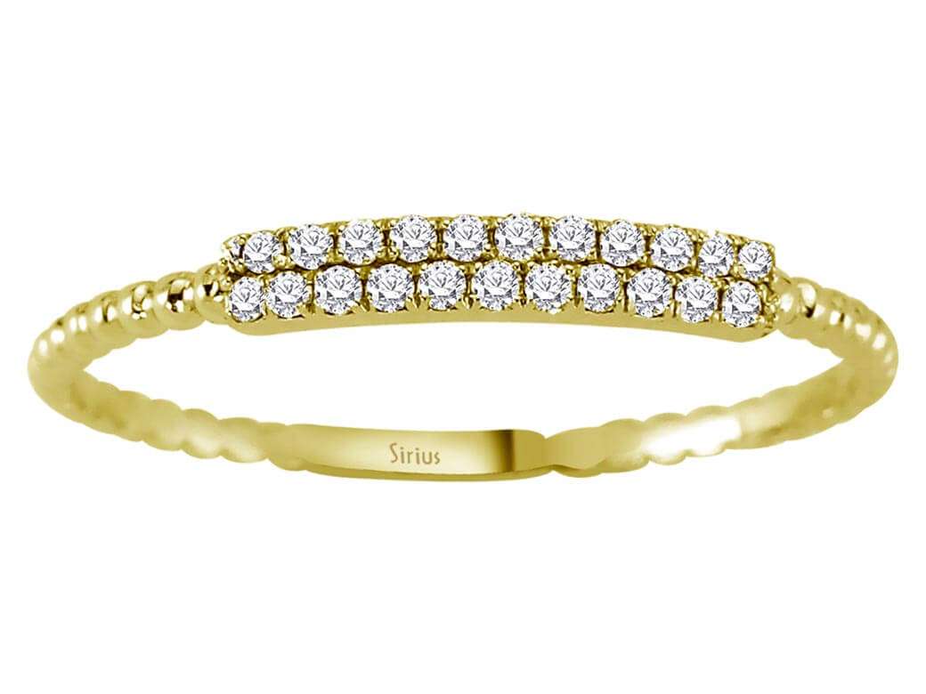 0,11 Karat Zweireihe Diamant halbrundum Ring in 585er 14 K Gelbgold - handgefertigter Diamantschmuck aus Feingold | Sirius Diamant