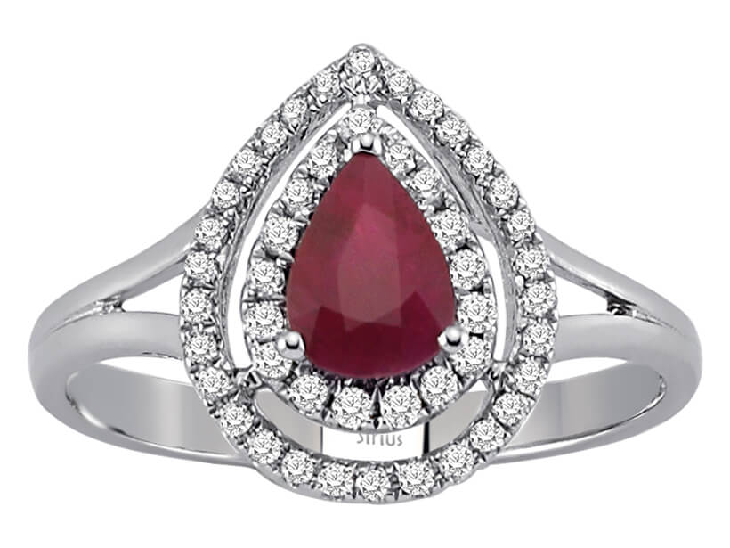 Zwei Reihen Diamant und Tropfen Rubin Ring - handgefertigter Diamantschmuck aus Feingold | Sirius Diamant