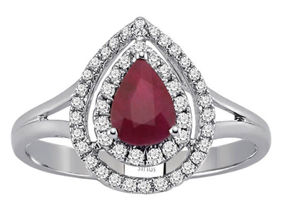 Two Row Diamond and Pear Ruby Ring