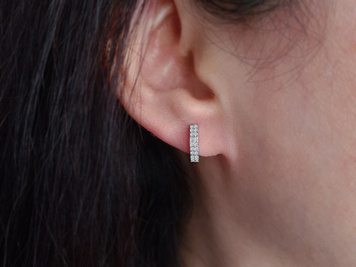 0.24 carat two-row diamond hoop earrings in 14 carat white gold