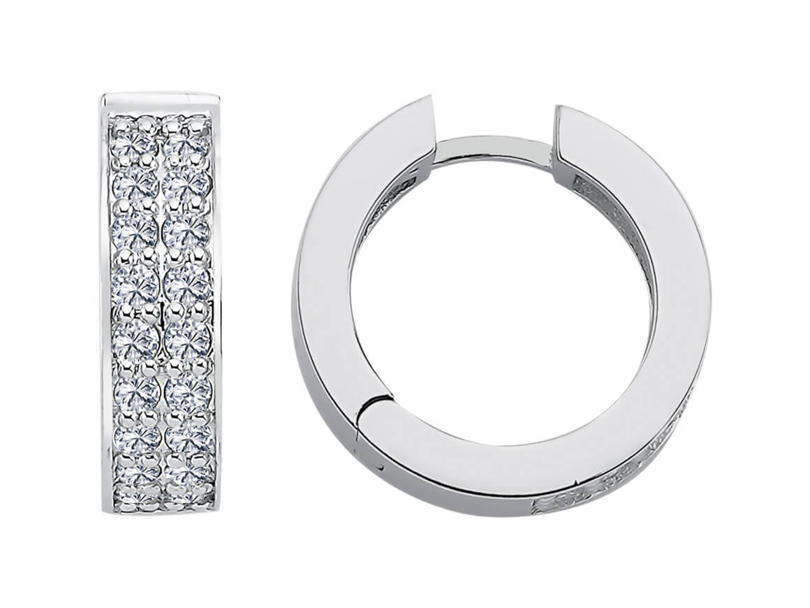 two rows of diamond earrings in white gold