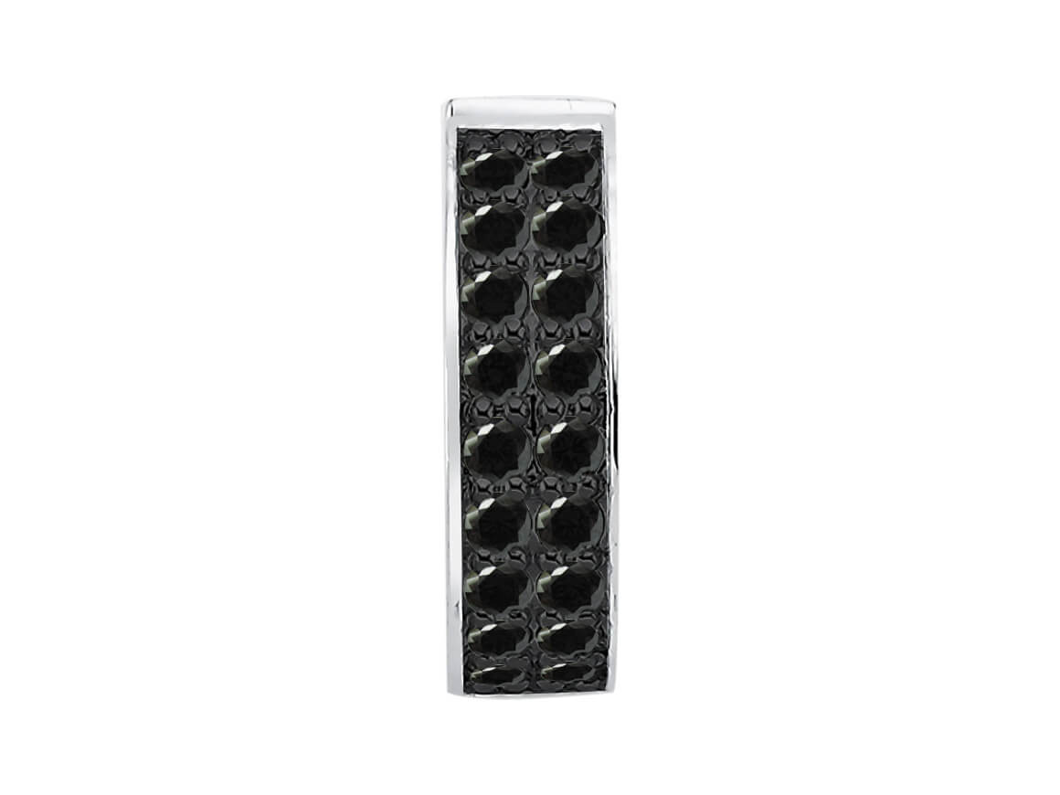 two rows of black diamond men's hoop earrings in white gold
