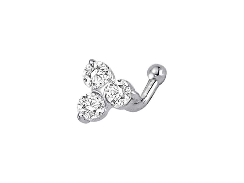 0.09 total carat diamond tria nose piercing in 14 K white gold - 7 mm x 4 mm