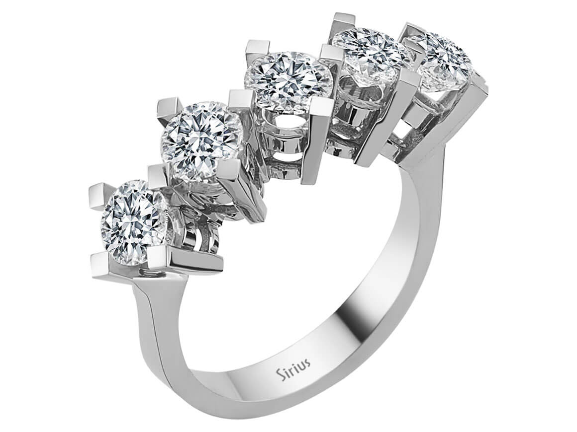 2,62 Carat Diamant 5 Stein Allianz in 585er 14 Karat Weißgold - handgefertigter Diamantschmuck aus Feingold | Sirius Diamant