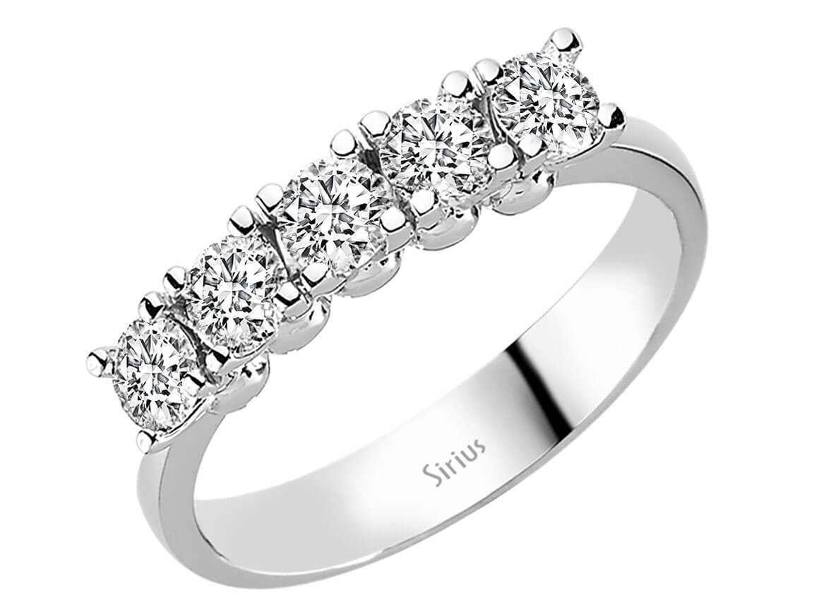 0,42 Karat Diamant 5 Diamanten Allianz in 585er 14 K Weißgold - handgefertigter Diamantschmuck aus Feingold | Sirius Diamant