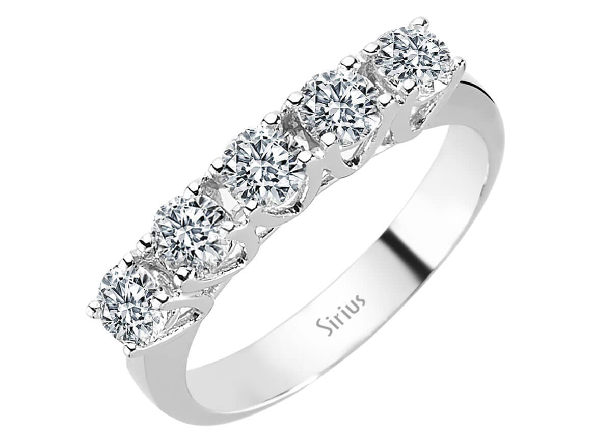 1,07 Carat Diamant 5 Diamanten Allianz in 585er 14 Karat Weißgold - handgefertigter Diamantschmuck aus Feingold | Sirius Diamant