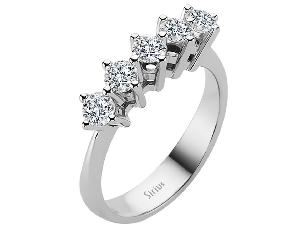0,95 Carat 5 Diamanten Allianz in 585er 14 K Weißgold - handgefertigter Diamantschmuck aus Feingold | Sirius Diamant