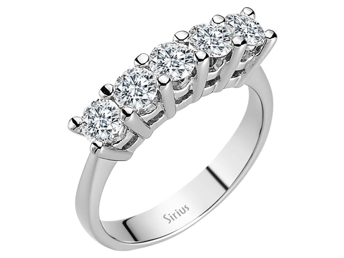 1,24 Carat Diamant 5 Diamanten Allianz in 14 Karat Weißgold - handgefertigter Diamantschmuck aus Feingold | Sirius Diamant