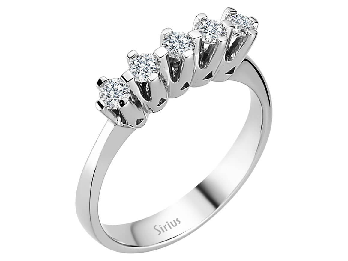 0,47 Carat Diamant 5 Diamanten Allianz in 585er 14 K Weißgold - handgefertigter Diamantschmuck aus Feingold | Sirius Diamant