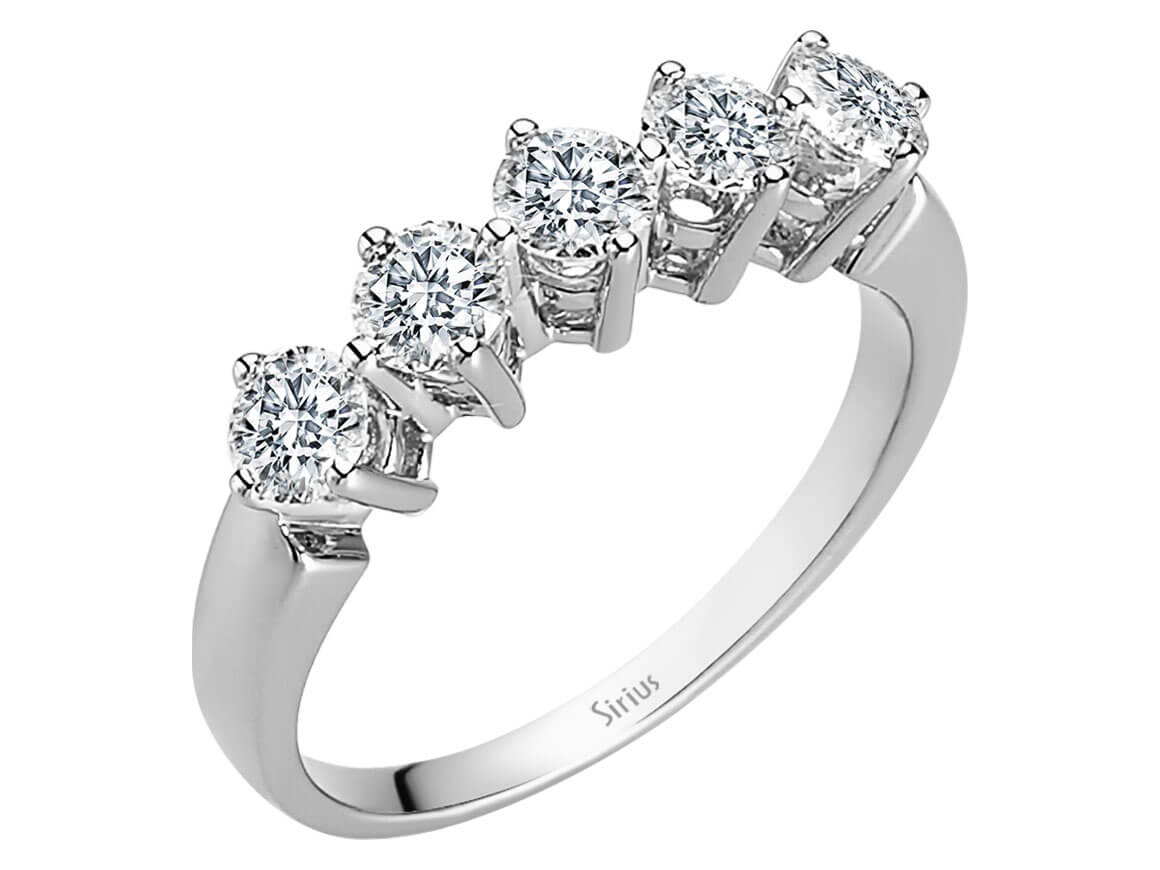 0,96 Carat 5 Diamanten Allianz in 585er 14 K Weißgold - handgefertigter Diamantschmuck aus Feingold | Sirius Diamant