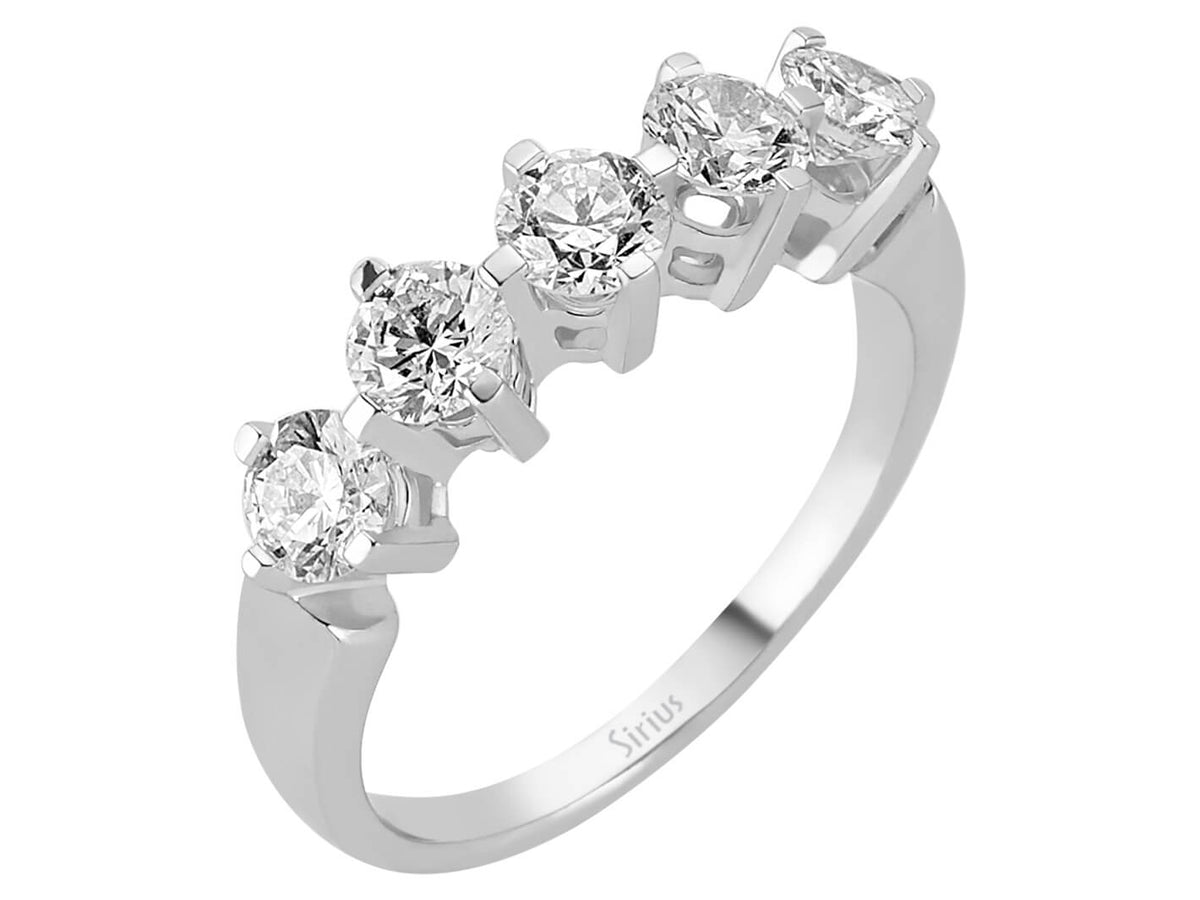 1,23 Karat Diamant 5 Diamanten Allianz in 585er 14 Karat Weißgold - handgefertigter Diamantschmuck aus Feingold | Sirius Diamant