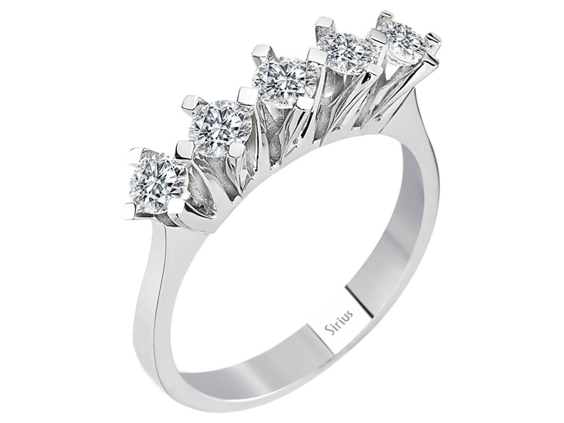 0,80 Carat Diamant 5 Diamanten Allianz in 750er 18 Karat Weißgold - handgefertigter Diamantschmuck aus Feingold | Sirius Diamant