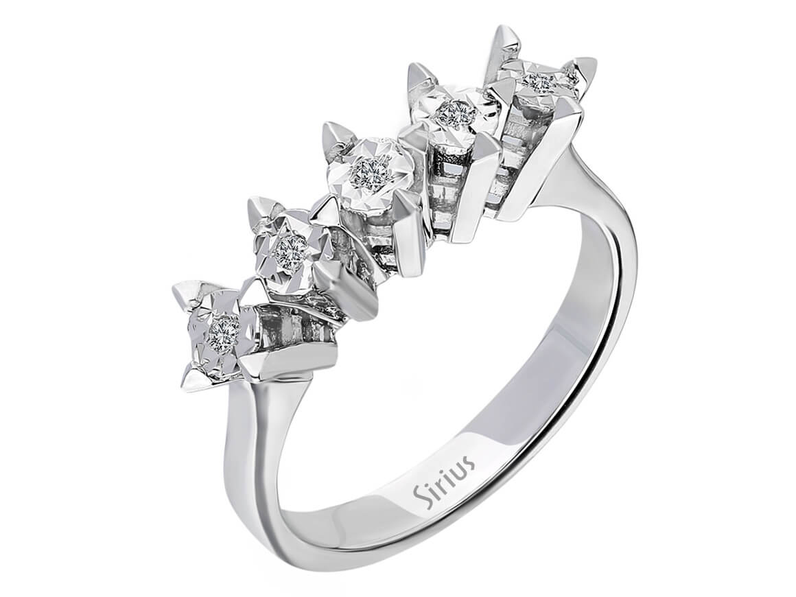 1,00 Carat Effekt Diamant 5 Diamanten Allianz - handgefertigter Diamantschmuck aus Feingold | Sirius Diamant