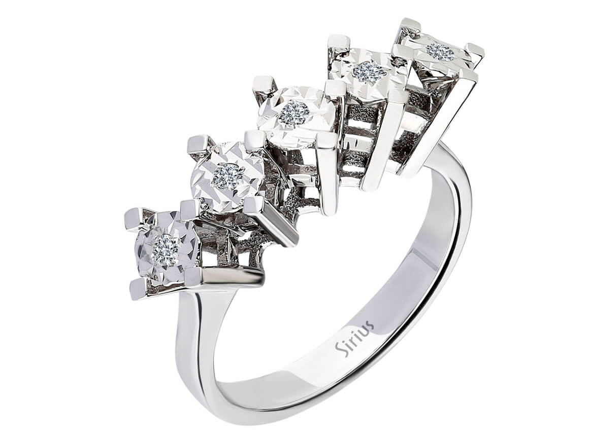 1,50 Carat Effekt Diamant 5 Diamanten Allianz - handgefertigter Diamantschmuck aus Feingold | Sirius Diamant