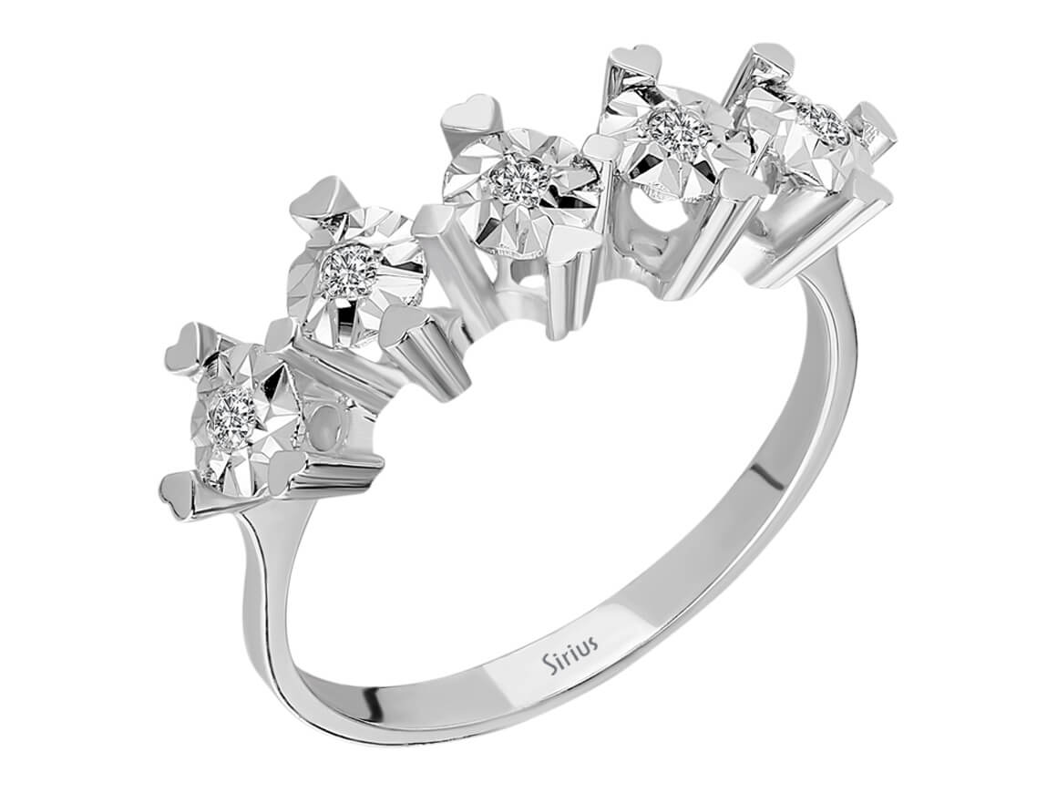 1,50 Carat 5 Diamanten Effekt Allianz - handgefertigter Diamantschmuck aus Feingold | Sirius Diamant