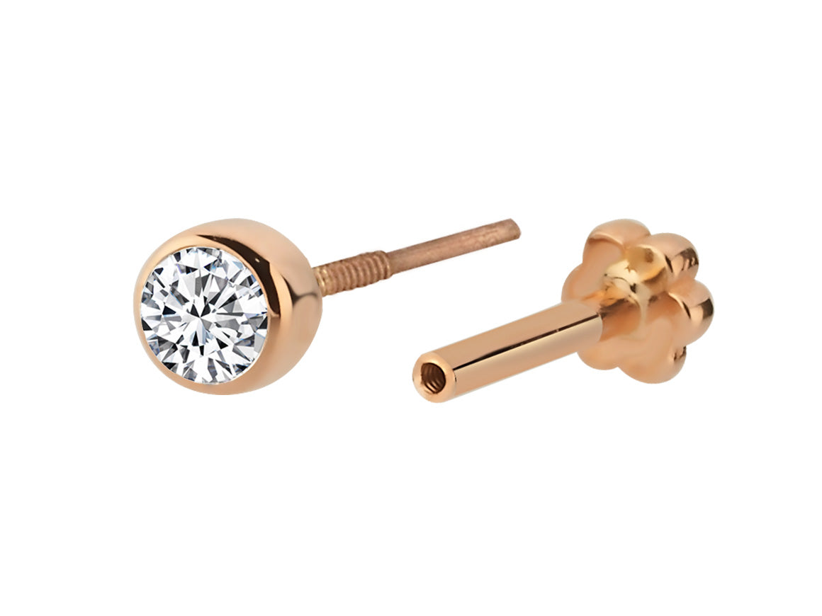 Solitär Diamant Tragus Piercing in 14K Rotgold - 3,2 mm – handgefertigter Diamantschmuck aus Feingold | Sirius Diamant