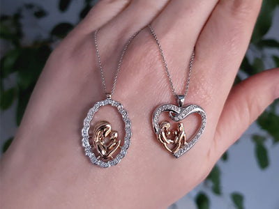 0.21 carat diamond mother's heart necklace