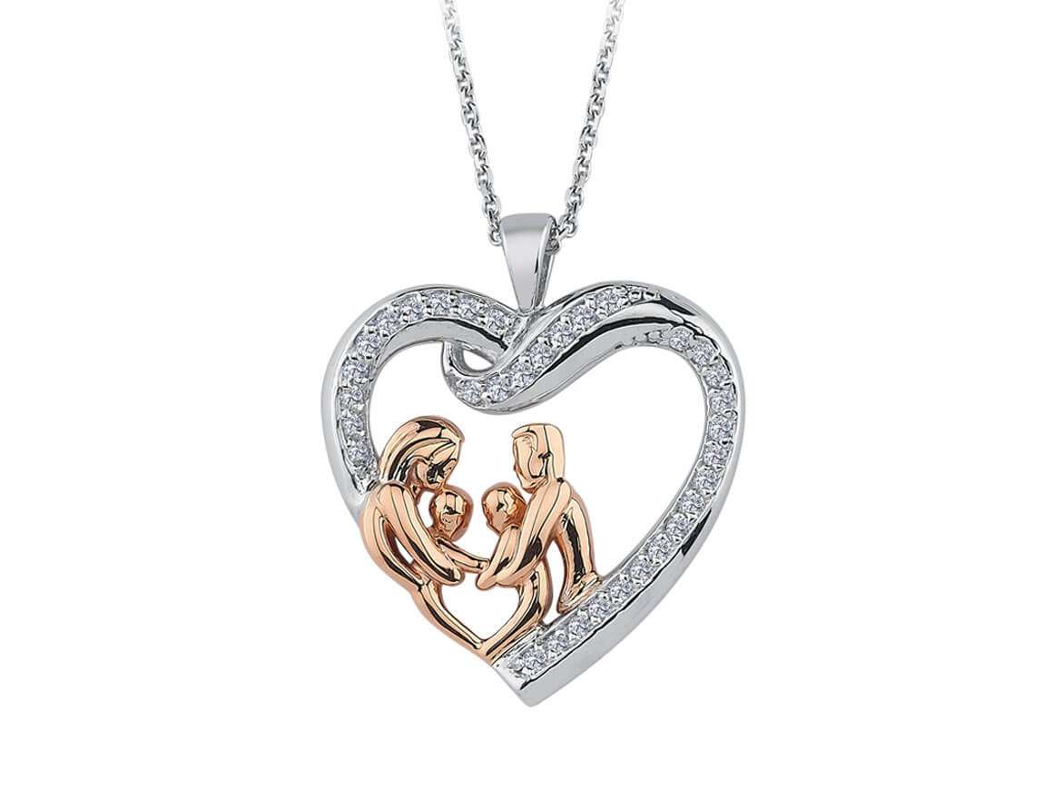 0.21 carat diamond mother's heart necklace