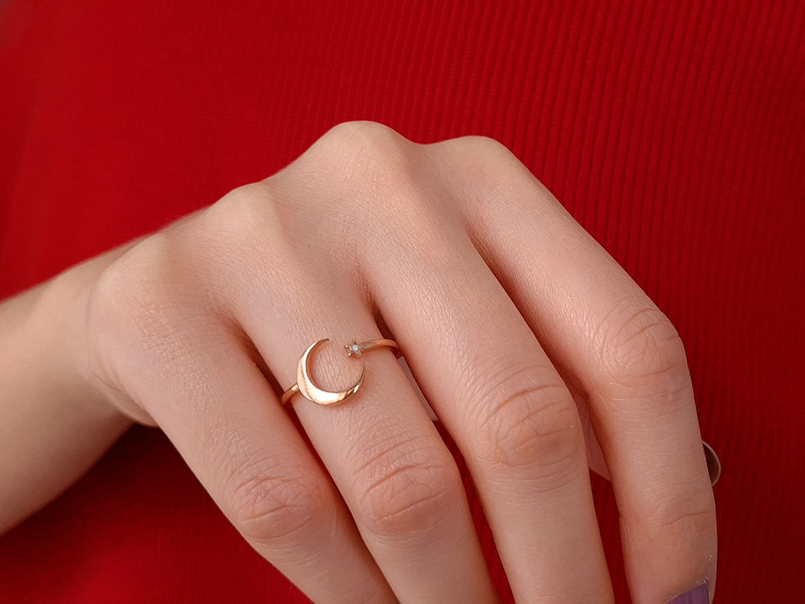 Diamond Moon and Star Ring