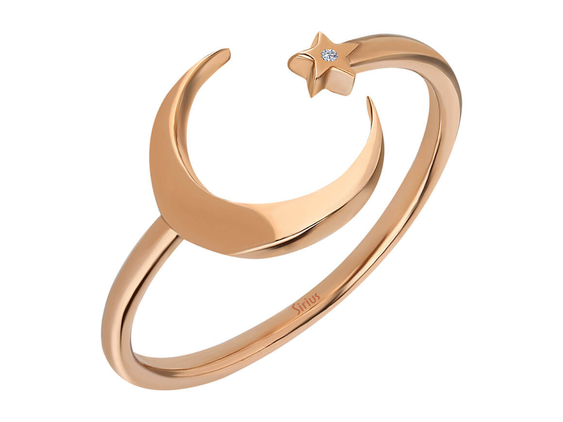 Diamant Mond und Stern Ring - handgefertigter Diamantschmuck aus Feingold | Sirius Diamant