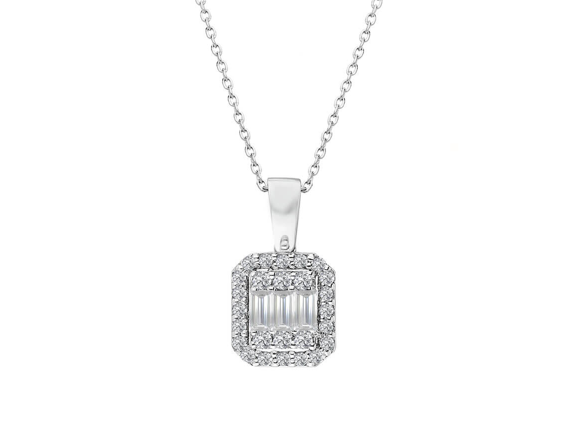 F color 0.26 carat baguette diamond necklace