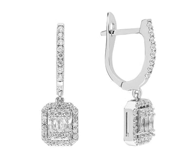 F Color 0.75 Carat Baguette Diamond Earrings in 14 K