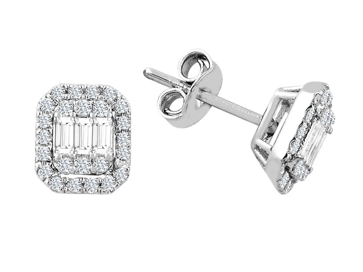 F Color 0.55 Carat Baguette Diamond Earrings
