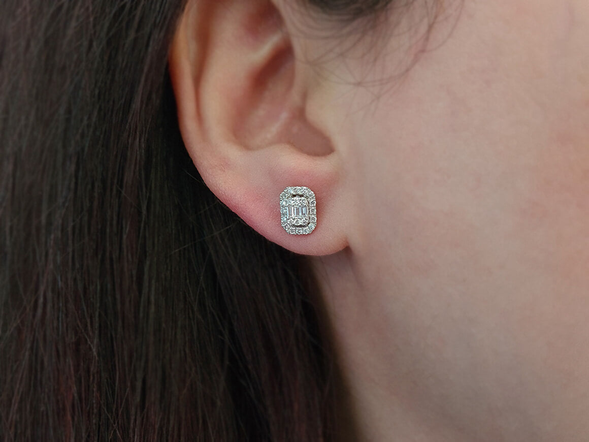 F Farbe 0,40 Carat Baguette Diamant Ohrringe - handgefertigter Diamantschmuck aus Feingold | Sirius Diamant