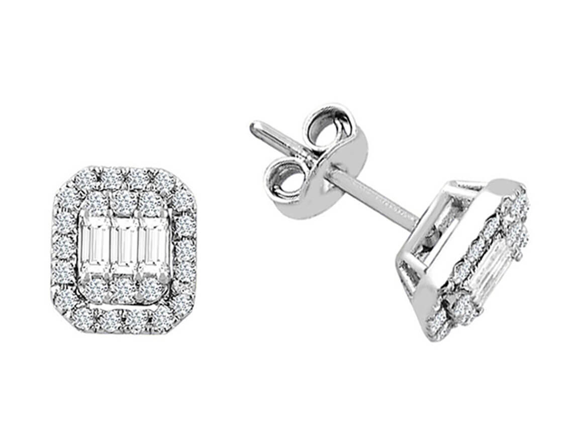 F Color 0.40 Carat Baguette Diamond Earrings