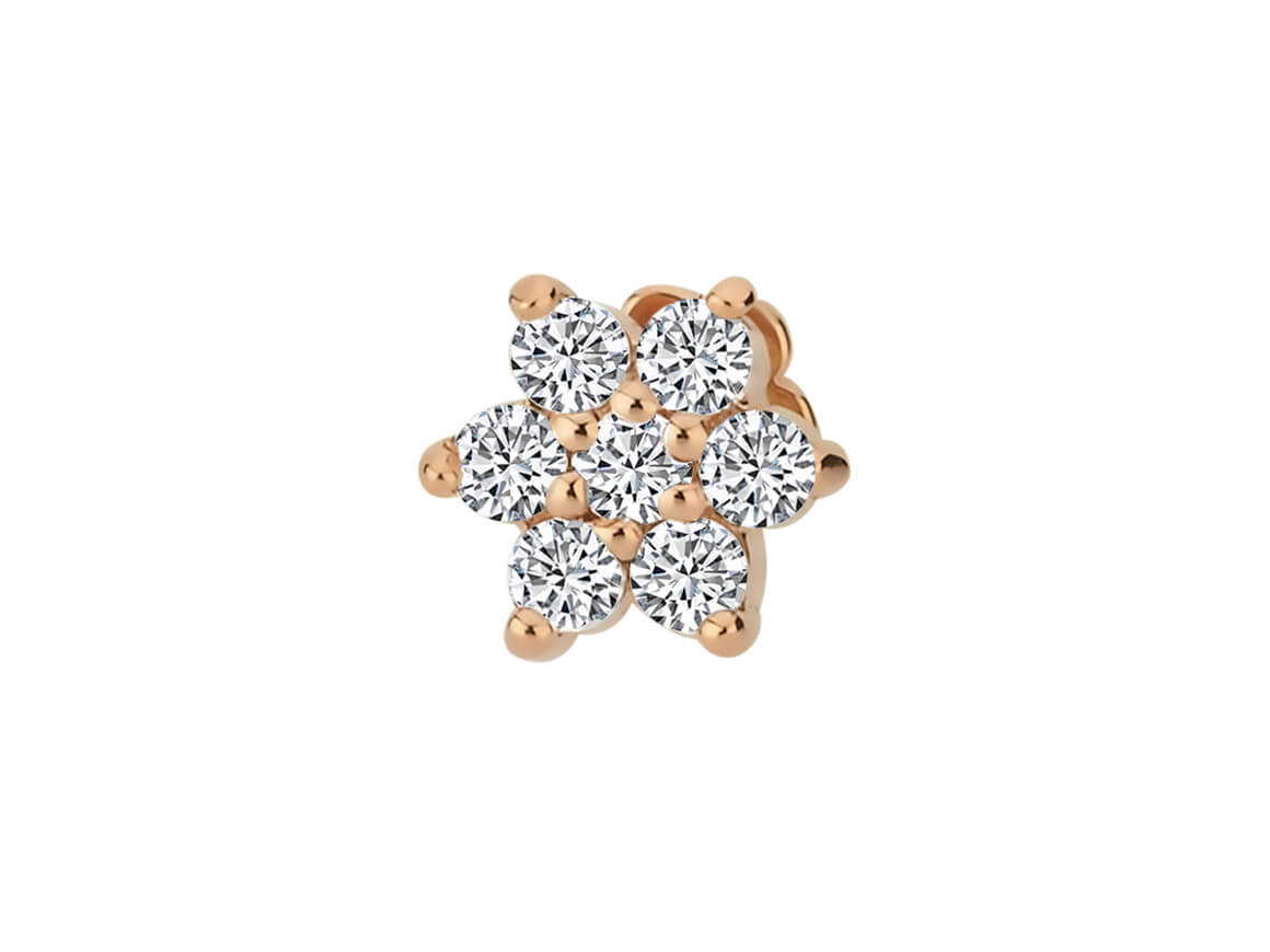 7-Diamant Tragus Piercing in 14K Rotgold - 5,3 mm – handgefertigter Diamantschmuck aus Feingold | Sirius Diamant