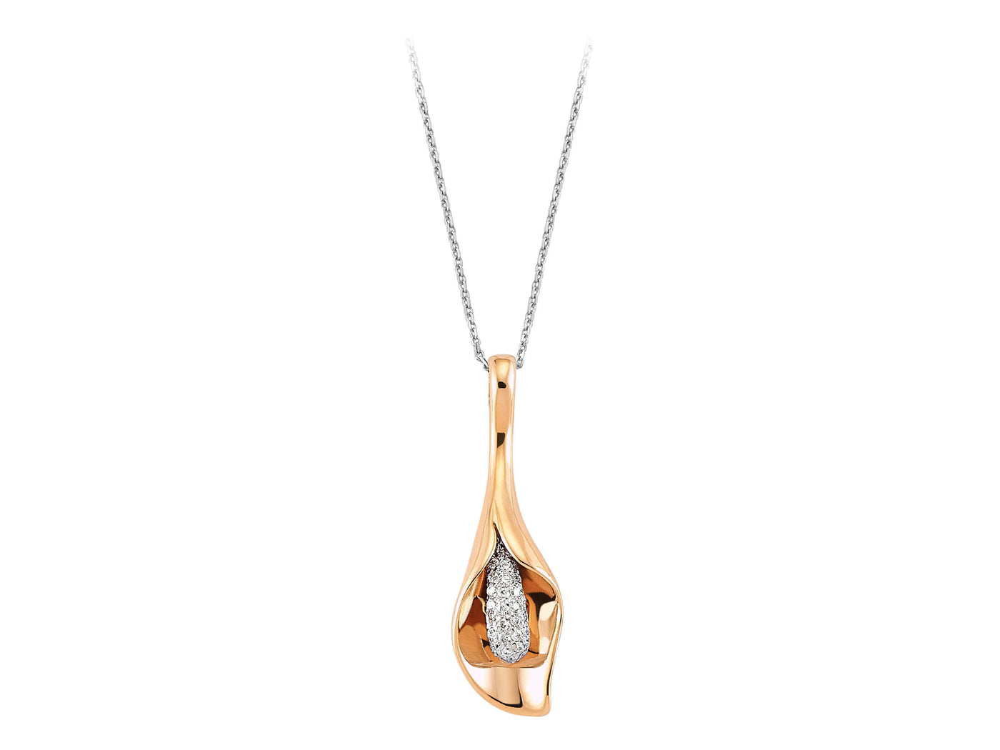 Diamond dragon root necklace in 333 8 carat white and red gold