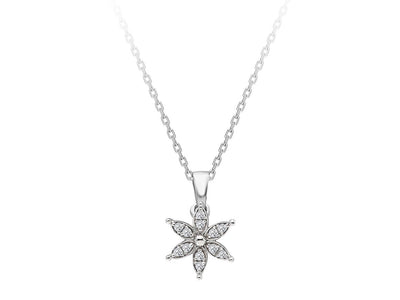 Diamond crocus flower jewelry set in 14 carat white gold.