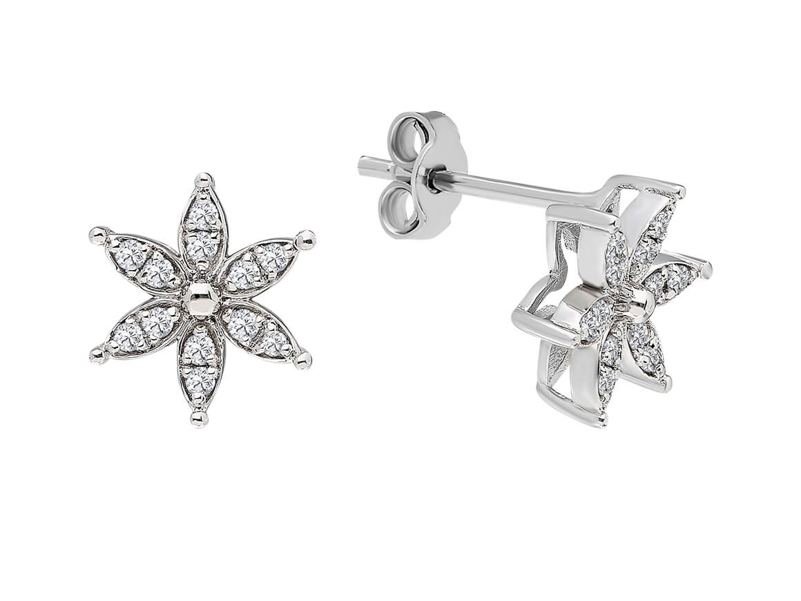 Diamond crocus flower jewelry set in 14 carat white gold.