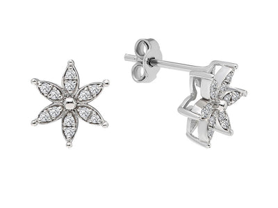 Diamond crocus flower jewelry set in 14 carat white gold.