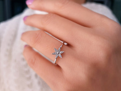 Diamond crocus flower jewelry set in 14 carat white gold.