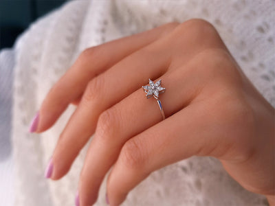 Diamond crocus flower jewelry set in 14 carat white gold.