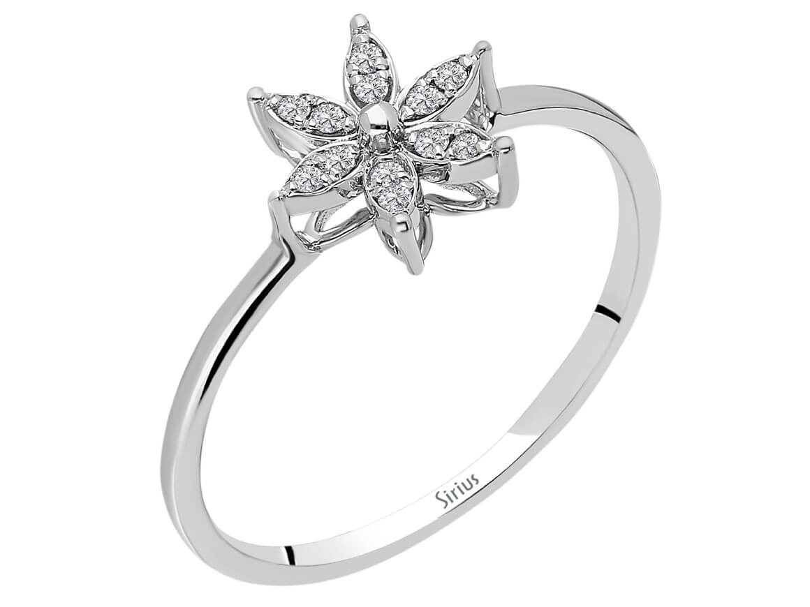 Diamond crocus flower jewelry set in 14 carat white gold.