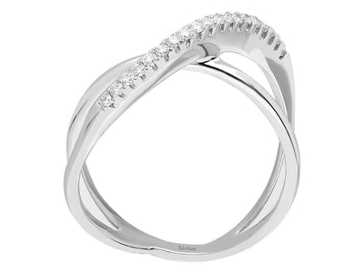 Alliance moderne demi-ronde en or blanc 585 14 carats avec diamants de 0,14 carat