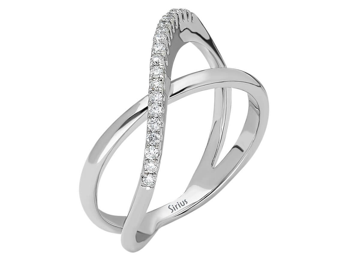 Alliance moderne demi-ronde en or blanc 585 14 carats avec diamants de 0,14 carat