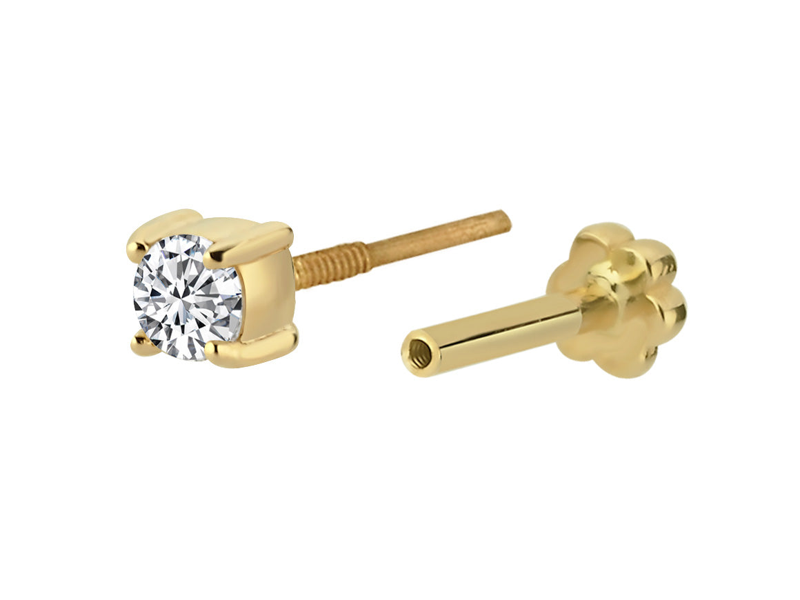 Solitär Diamant Tragus Piercing in 14K Gelbgold - 4 mm - handgefertigter Diamantschmuck aus Feingold | Sirius Diamant