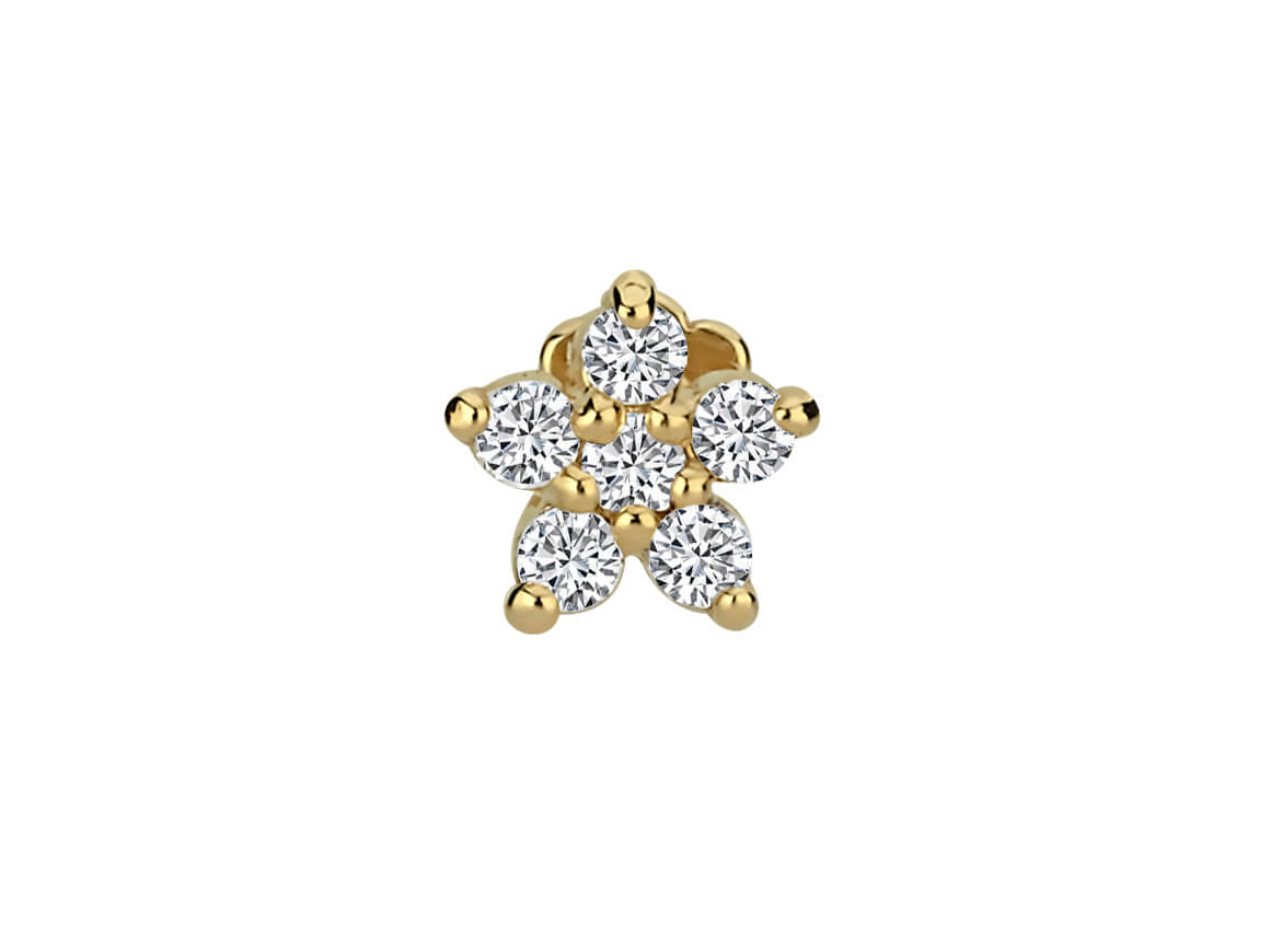 6-Diamant Tragus Piercing in 14K Gelbgold - 5 mm - handgefertigter Diamantschmuck aus Feingold | Sirius Diamant