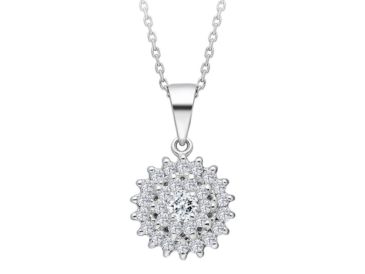 0.42 total carat diamond gerbera flower necklace in 14 carat white gold