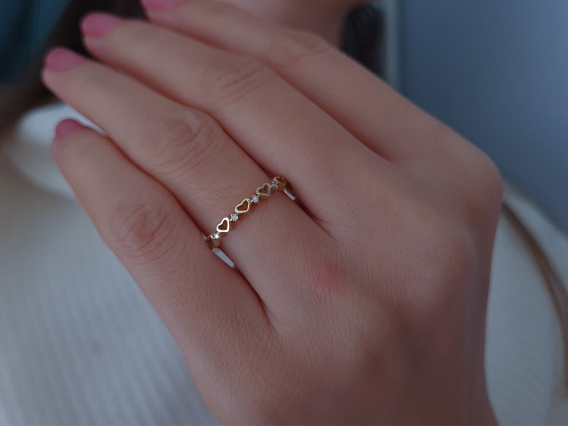 5 Herzen Ring in Gelbgold