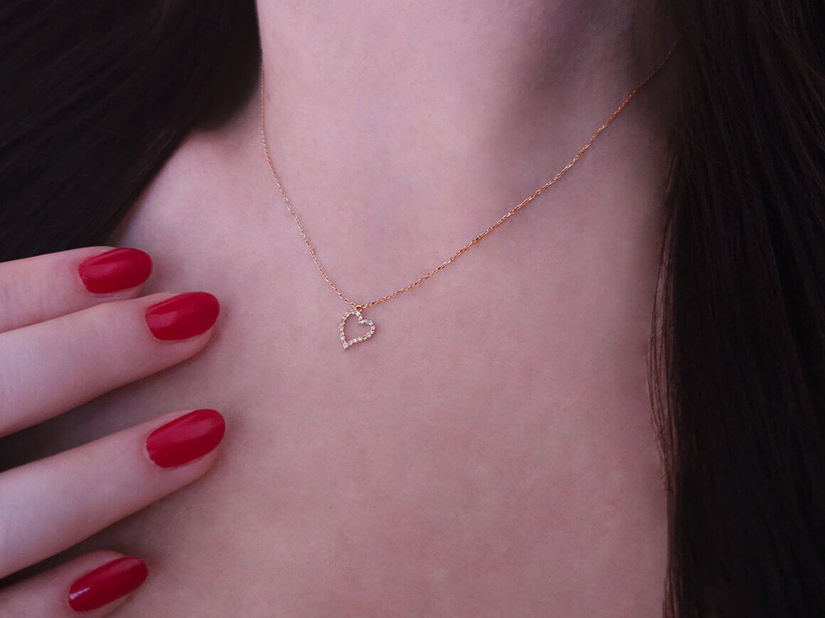 F Farbe 0,08 Gesamtkarat Diamant Herz Collier in 333er 8 Karat Rotgold - handgefertigter Diamantschmuck aus Feingold | Sirius Diamant