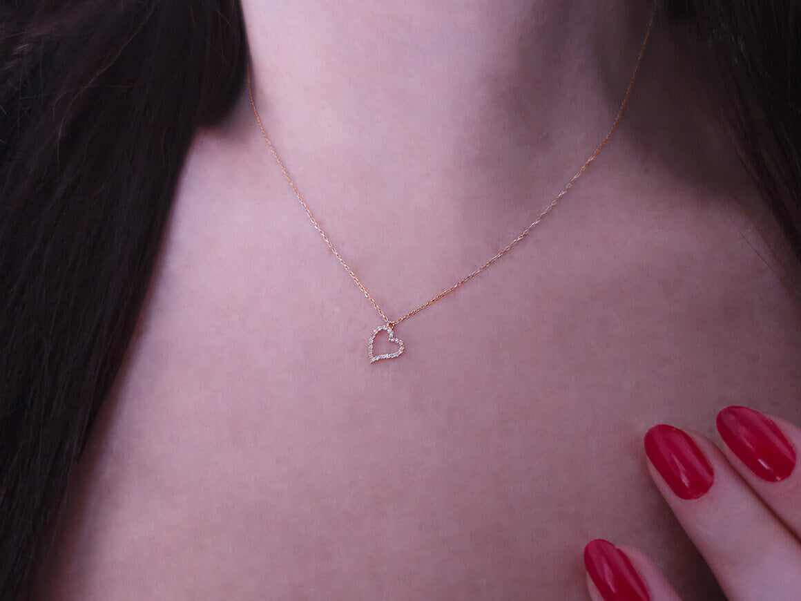 F Farbe 0,08 Gesamtkarat Diamant Herz Collier in 333er 8 Karat Rotgold - handgefertigter Diamantschmuck aus Feingold | Sirius Diamant