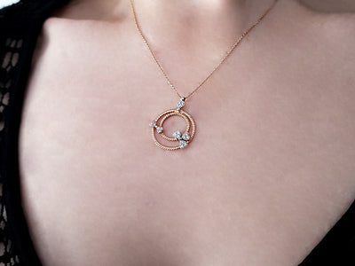 Diamant Herzmustersringe Collier in 585er 14 Karat Weißgold