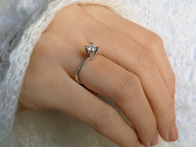 0.26 carat diamond heart claw solitaire ring in 14 K white gold