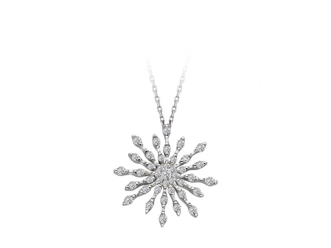 Collier flocon de neige en or blanc 14 carats avec diamants de 0,30 carat